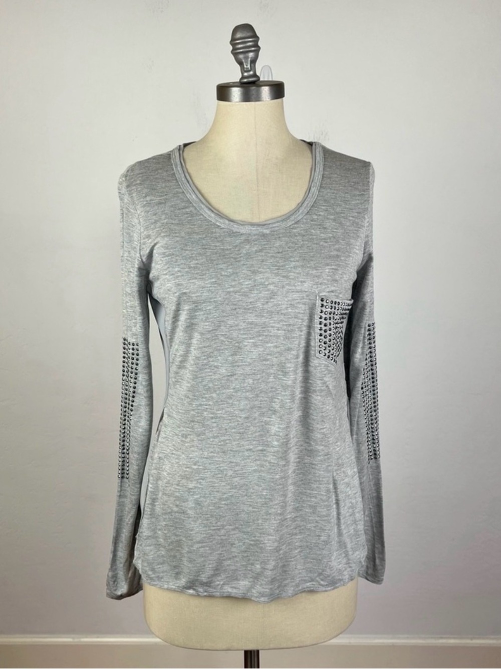 Karen Millen Light Gray Long Sleeve Tee with Stud Detail